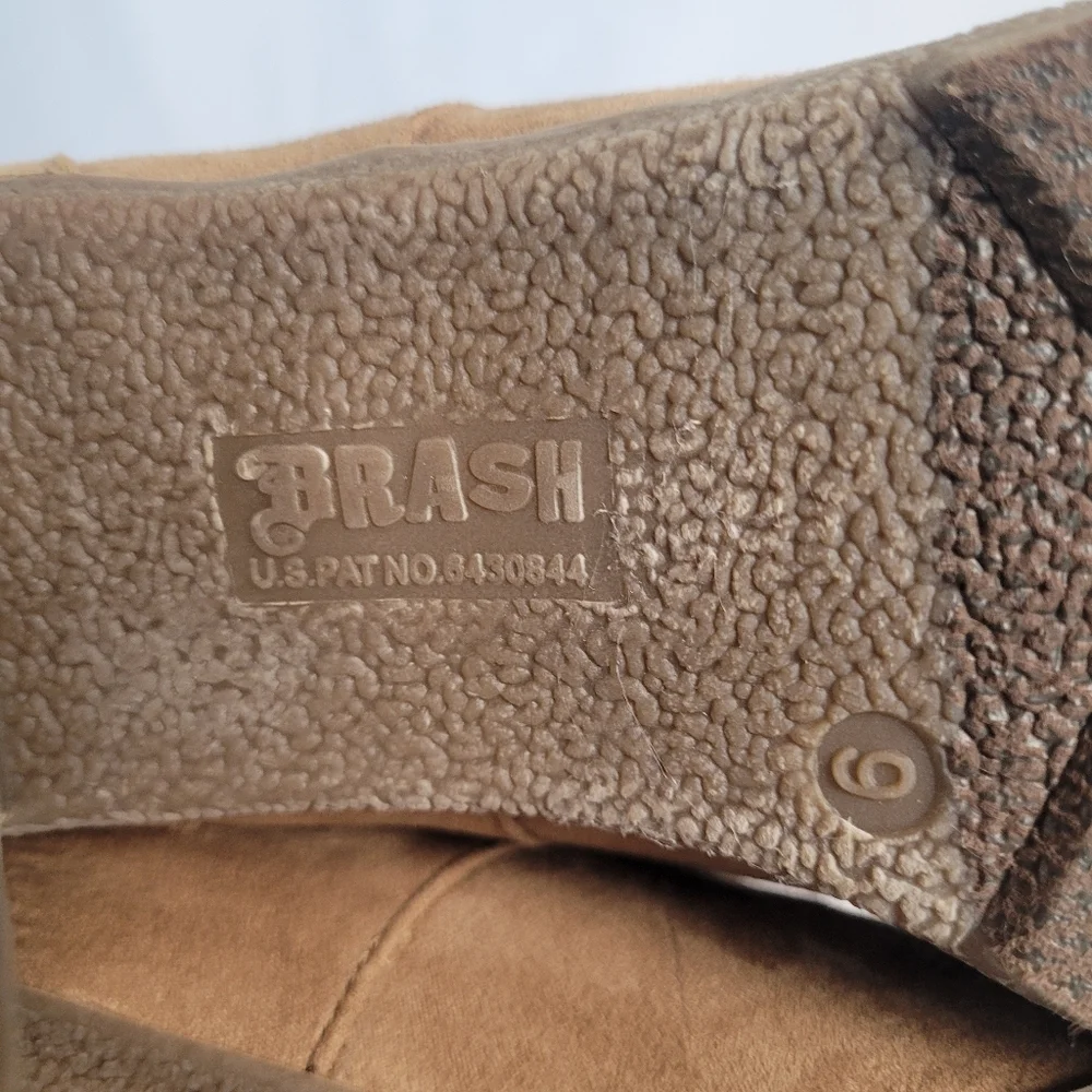 Brash Chestnut Brown Faux Suede Laceup Ankle Booties Shearling Top Size 9